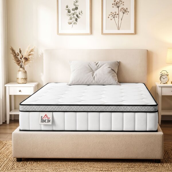 HOMCOM Materasso a Molle Insacchettate, 7 Zone Schiuma a Memoria con Gel Rinfrescante, 90x140x20 cm, Bianco | Aosom Italy