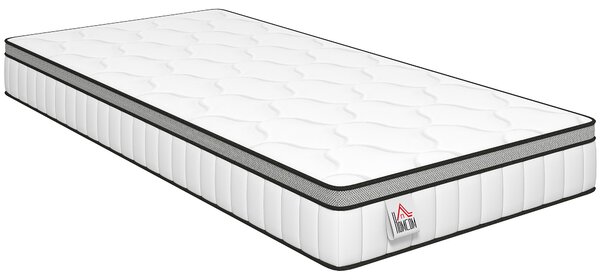 HOMCOM Materasso a Molle Insacchettate, 7 Zone Schiuma a Memoria con Gel Rinfrescante, 90x140x20 cm, Bianco | Aosom Italy
