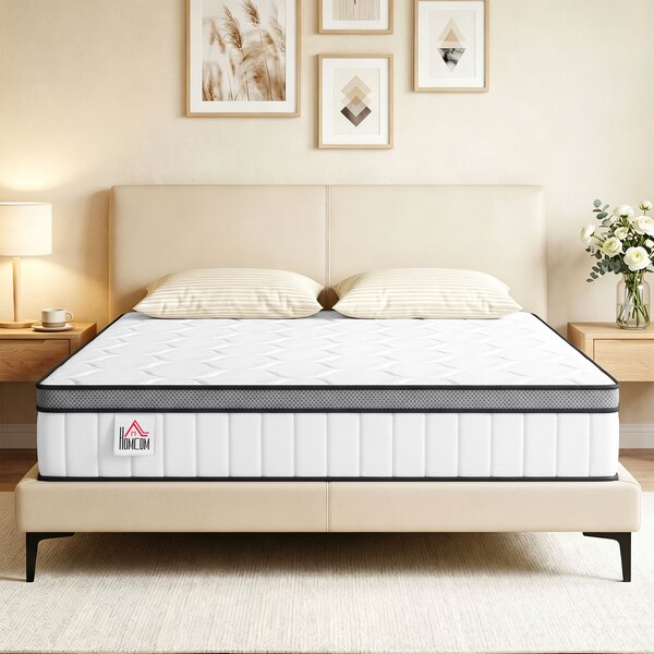 HOMCOM Materasso a Molle Insacchettate, 7 Zone Memory Foam Infusa al Gel Rinfrescante, 190x140x20 cm, Bianco | Aosom Italy