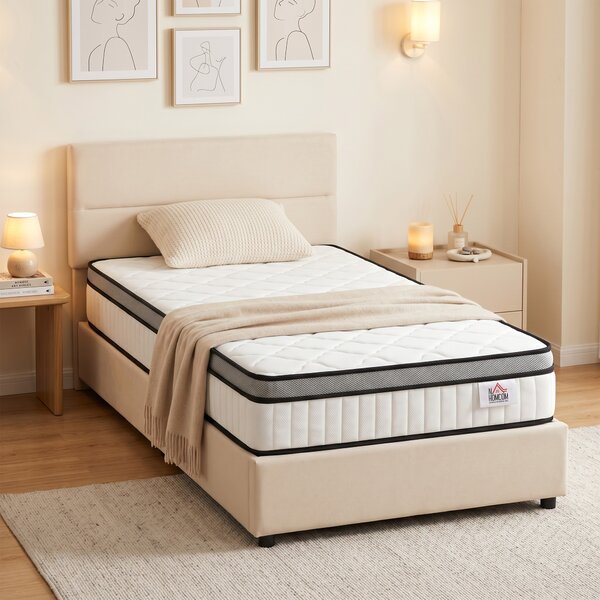 HOMCOM Materasso a Molle Insacchettate, 7 Zone Schiuma a Memoria con Gel Rinfrescante, 90x140x20 cm, Bianco | Aosom Italy