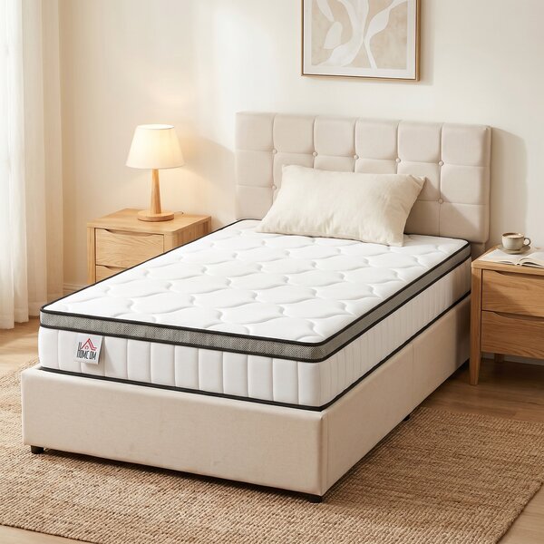 HOMCOM Materasso a Molle Insacchettate, 7 Zone Schiuma a Memoria con Gel Rinfrescante, 90x140x20 cm, Bianco | Aosom Italy