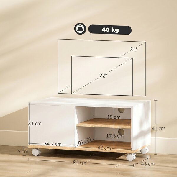HOMCOM Mobili Porta TV su Ruote con Freni, Armadietto e Ripiano Regolabile, Bianco e Rovere | Aosom Italy