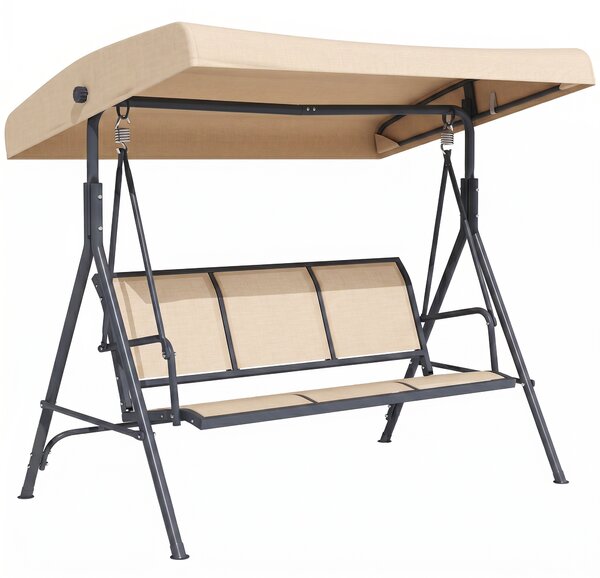 Outsunny Dondolo da Giardino a 3 Posti con Tettuccio, Seduta Traspirante e Telaio in Acciaio, Beige | Aosom Italy