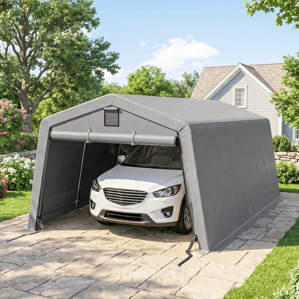 Outsunny Tendone per Auto e Feste con 2 Finestre Laterali, in Acciaio Zincato e PE, 618x265/330x240 cm, Grigio Chiaro|Aosom