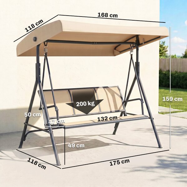 Outsunny Dondolo da Giardino a 3 Posti con Tettuccio, Seduta Traspirante e Telaio in Acciaio, Beige | Aosom Italy