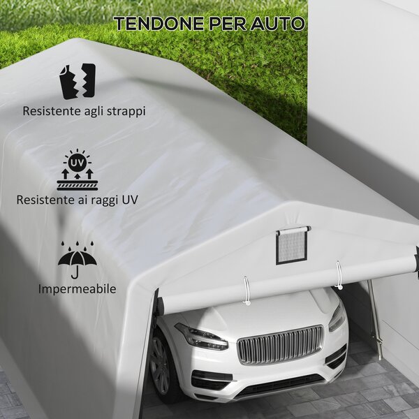 Outsunny Tendone per Auto e Feste con 2 Finestre Laterali, in Acciaio Zincato e PE, 618x265/330x240 cm, Grigio Chiaro|Aosom