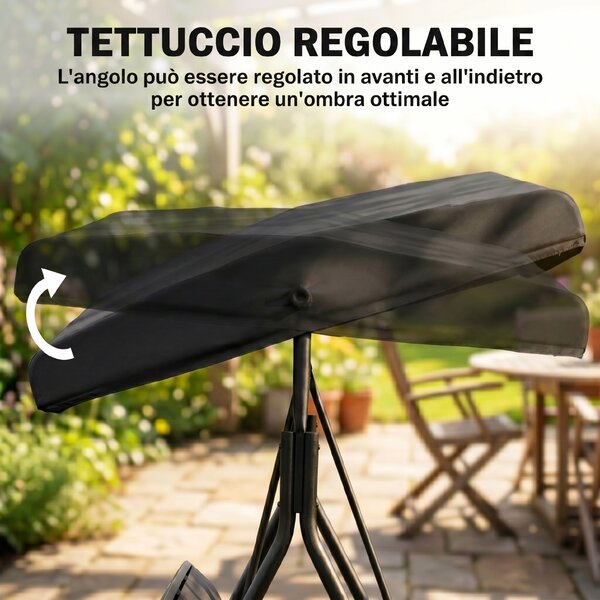Outsunny Dondolo da Giardino a 3 Posti con Tettuccio, Seduta Traspirante e Telaio in Acciaio, Nero | Aosom Italy