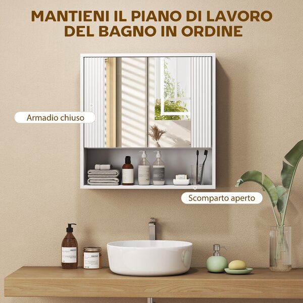 HOMCOM Armadietto Bagno da Parete con Ante Specchiate, Ripiano Regolabile e Mobiletto Ante Soft-close, Bianco | Aosom Italy