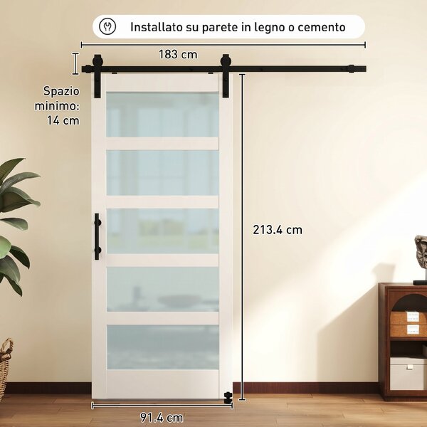 HOMCOM Porta Scorrevole con Kit e Pannelli in Vetro per Bagno, 91.4x213.4 cm, Bianco | Aosom Italy