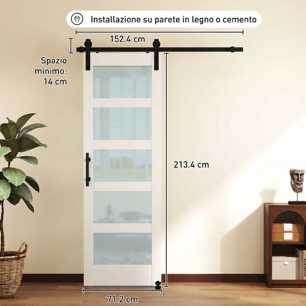 HOMCOM Porta Scorrevole Rustico Interno con Binario Silenzioso, Kit Ferramenta e Maniglia, Bianco | Aosom Italy