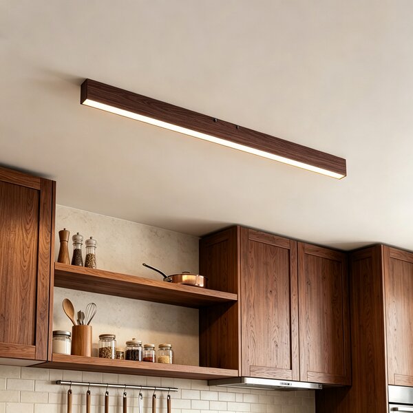Plafoniera moderna effetto legno noce con LED integrato, dimmerabile a 3 livelli e selettore DIP (2700-4000K) - Keane
