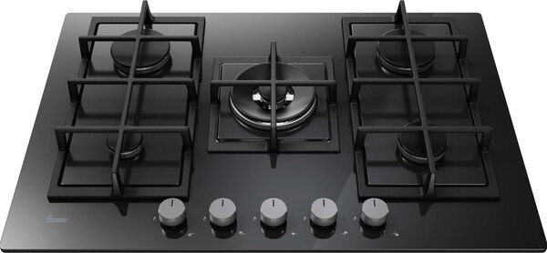 Hoover Piano Cottura 5 Fuochi a Gas 75 cm (1 Bruciatore Doppia Corona) in Vetro colore Nero - HVG74WC3B H-HOB 300