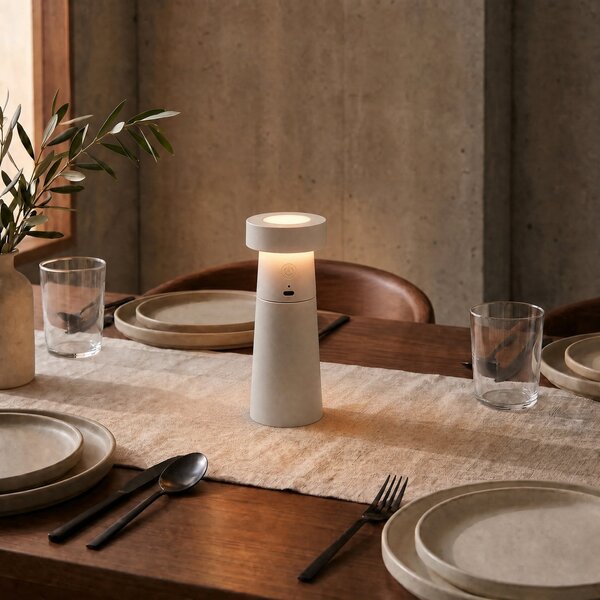 Lampade da tavolo Lucande, Salt, Grigio, Sala da pranzo, Plastica, Moderno