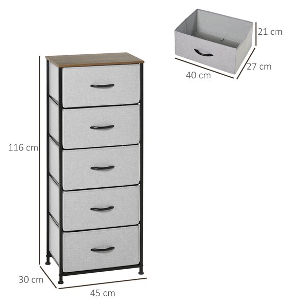 Cassettiera 5 Cassetti HOMCOM Stile Industriale - Pieghevole 83.5x29x87cm Marrone - Foto 3