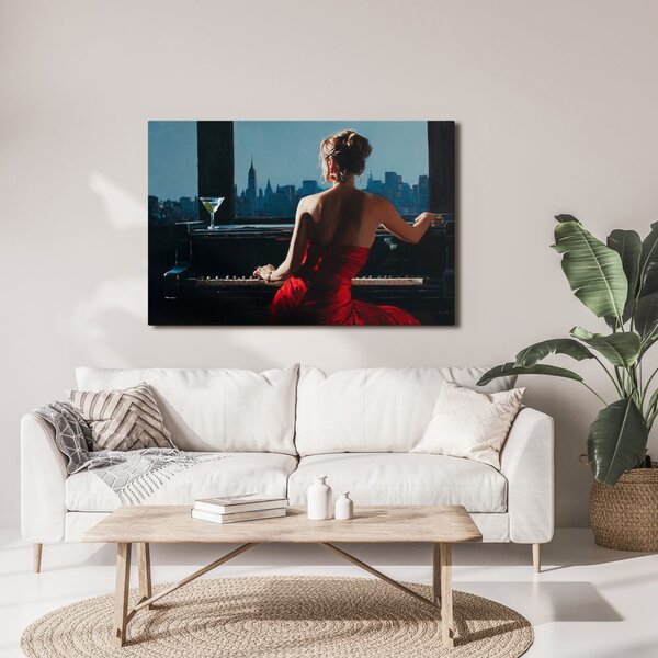 Quadro su tela – Donna al pianoforte con vista