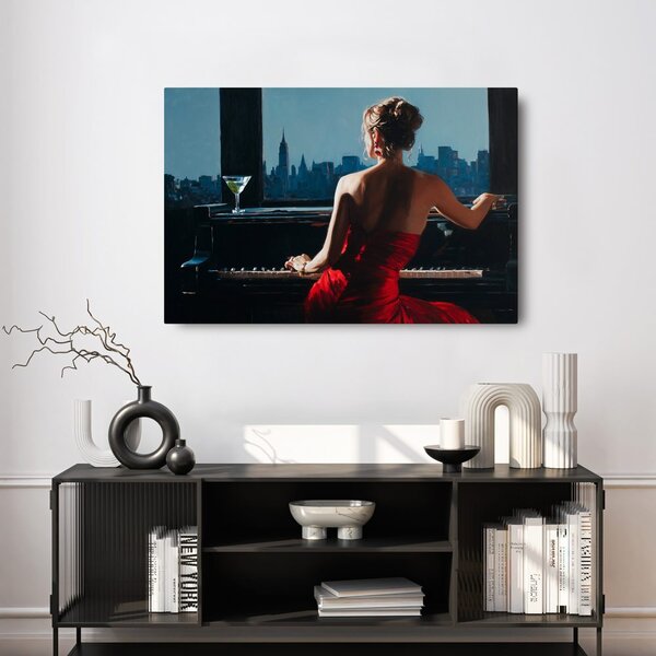 Quadro su tela – Donna al pianoforte con vista