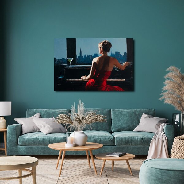 Quadro su tela – Donna al pianoforte con vista