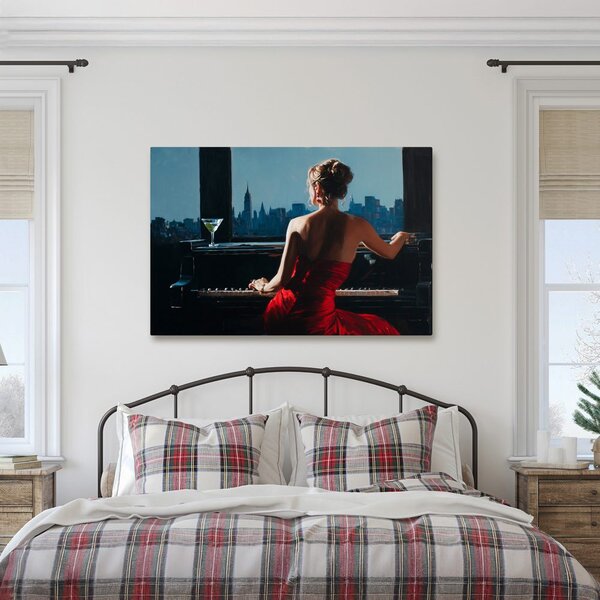 Quadro su tela – Donna al pianoforte con vista