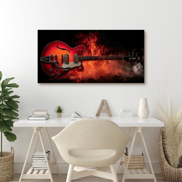 Quadro su tela – Chitarra elettrica in fuoco