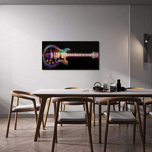Quadro su tela – Chitarra neon su sfondo nero