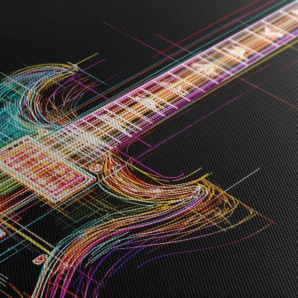 Quadro su tela – Chitarra neon su sfondo nero