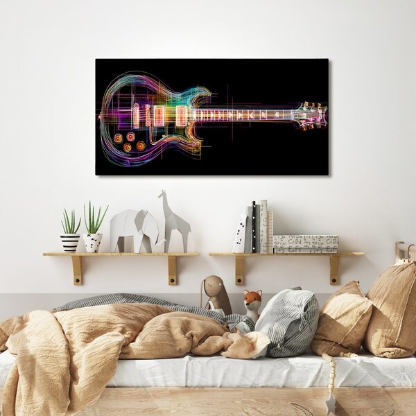 Quadro su tela – Chitarra neon su sfondo nero