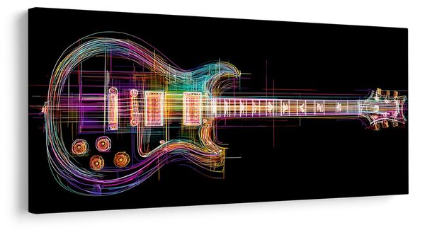 Quadro su tela – Chitarra neon su sfondo nero