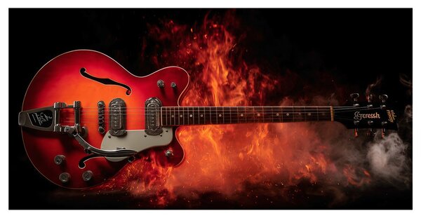 Quadro su tela – Chitarra elettrica in fuoco