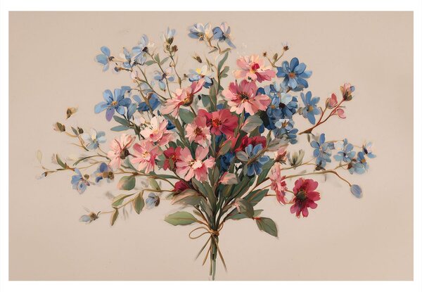 Quadro su tela – Bouquet di fiori blu e rosa