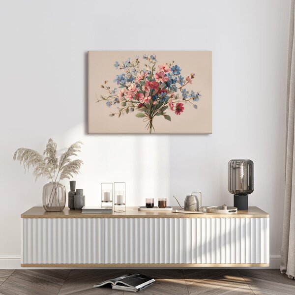 Quadro su tela – Bouquet di fiori blu e rosa