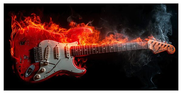 Quadro su tela – Chitarra elettrica e fuoco