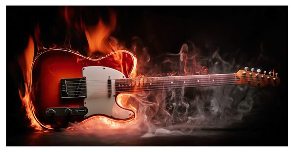 Quadro su tela – Chitarra ardente tra le fiamme