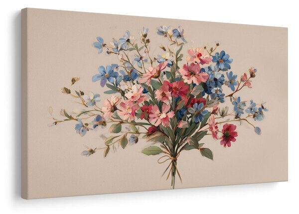 Quadro su tela – Bouquet di fiori blu e rosa