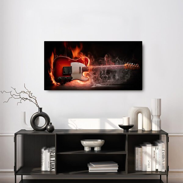 Quadro su tela – Chitarra ardente tra le fiamme