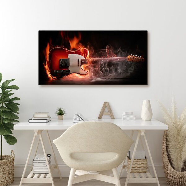Quadro su tela – Chitarra ardente tra le fiamme