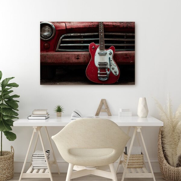 Quadro su tela – Chitarra vintage e auto d'epoca