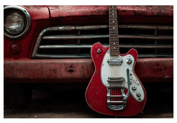 Quadro su tela – Chitarra vintage e auto d'epoca