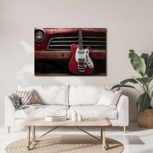 Quadro su tela – Chitarra vintage e auto d'epoca
