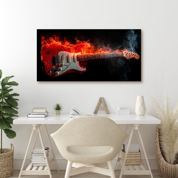 Quadro su tela – Chitarra elettrica e fuoco