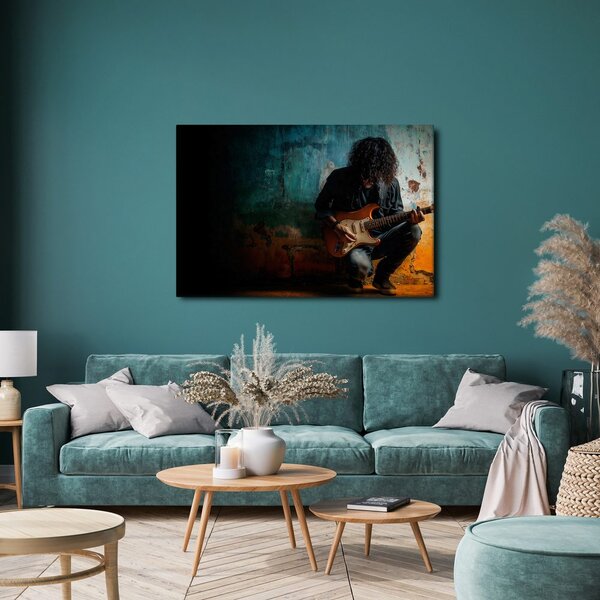 Quadro su tela – Chitarrista in atmosfera oscura