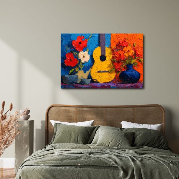 Quadro su tela – Chitarra e vaso di fiori