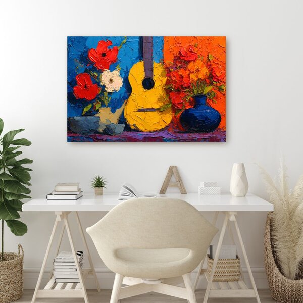 Quadro su tela – Chitarra e vaso di fiori