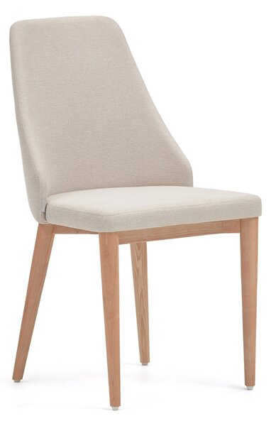 Sedia nordica imbottita beige con gambe in faggio naturale