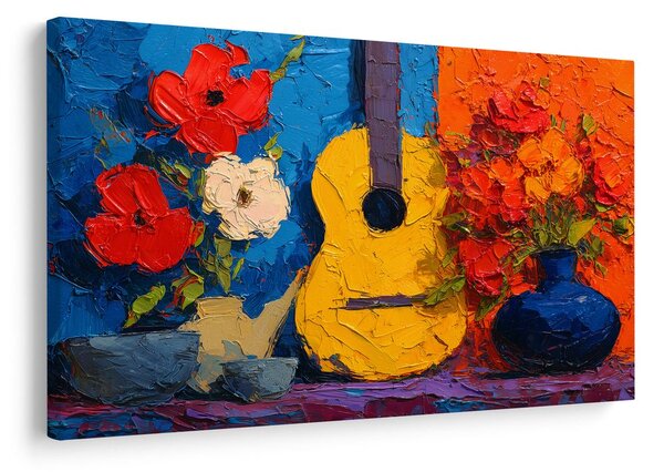 Quadro su tela – Chitarra e vaso di fiori