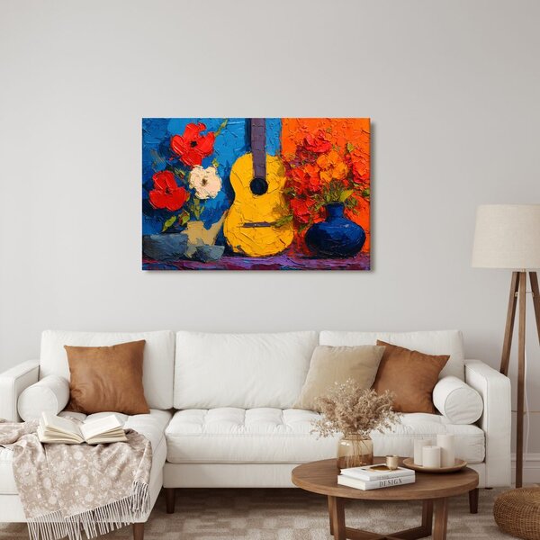 Quadro su tela – Chitarra e vaso di fiori