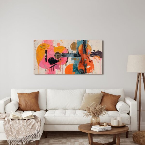 Quadro su tela – Chitarra e violino colorati