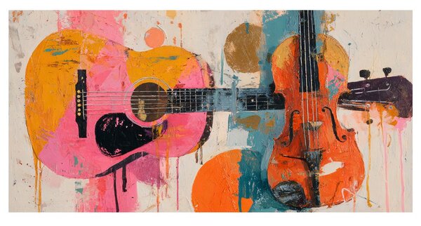 Quadro su tela – Chitarra e violino colorati
