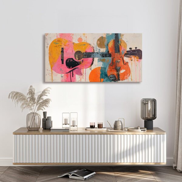 Quadro su tela – Chitarra e violino colorati