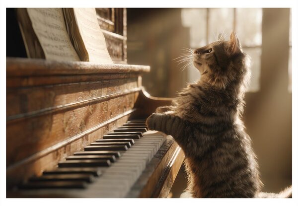 Quadro su tela – Gatto e pianoforte