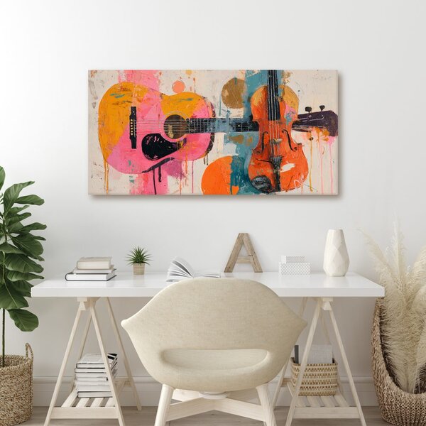 Quadro su tela – Chitarra e violino colorati